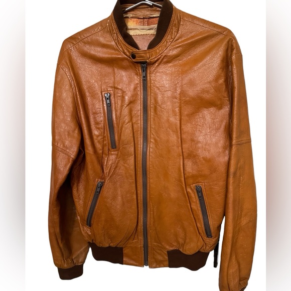 Vintage Other - Cognac Brown Vintage Leather Moto Racer Men’s 42 L Jacket RARE